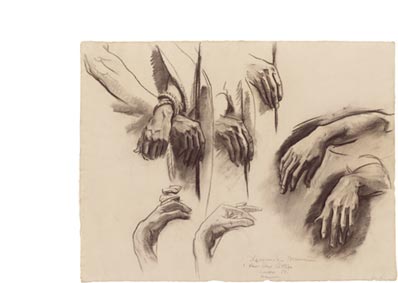 Estudio para los Misterios Dolorosos, la Coronacin de Espinas. Manos. Murales de la Boston Public Library