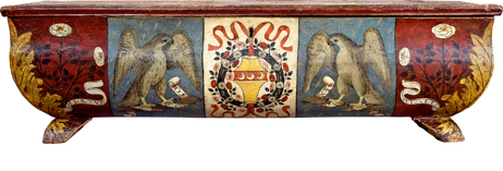 Arcón nupcial con el escudo de armas de la familia Strozzi